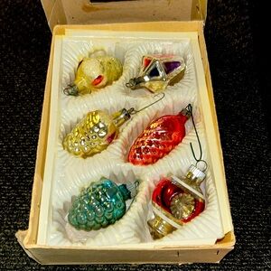 Vintage Set of 6 Old World Decorations Christmas Blown Glass Ornaments
